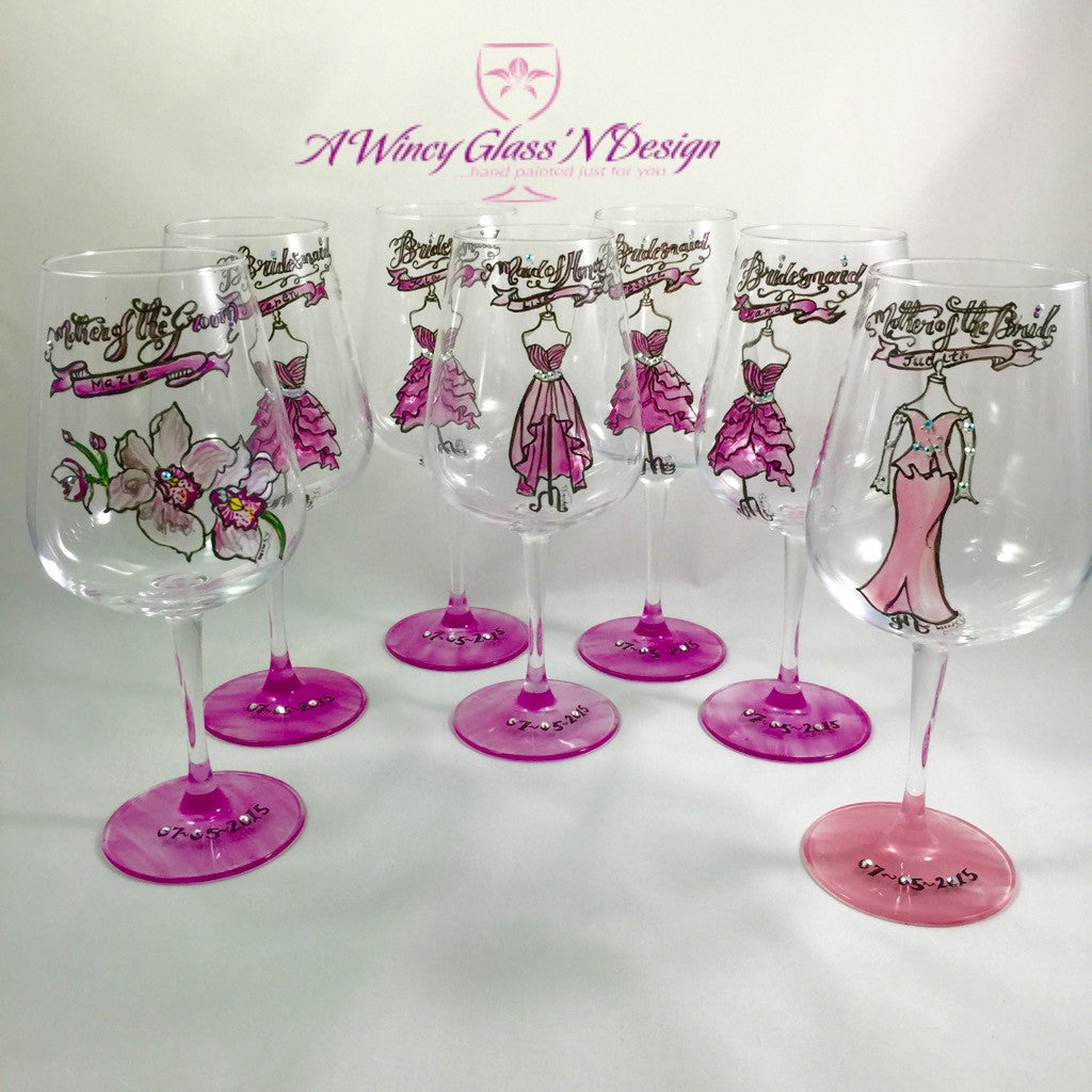 Personalized Custom Hand Painted Bridesmaids Dress Wine Glasses